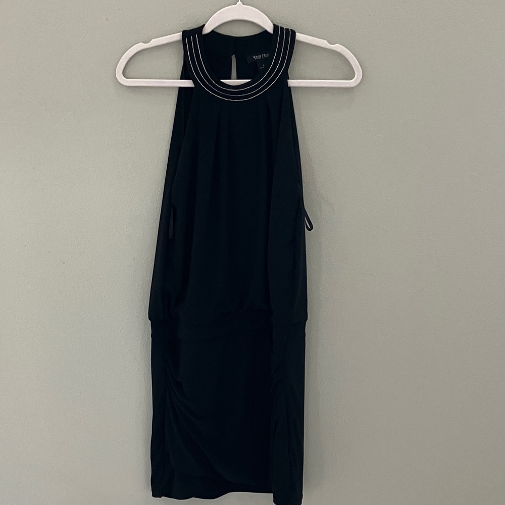 White House Black Market Beaded Black Halter Dress. Size S